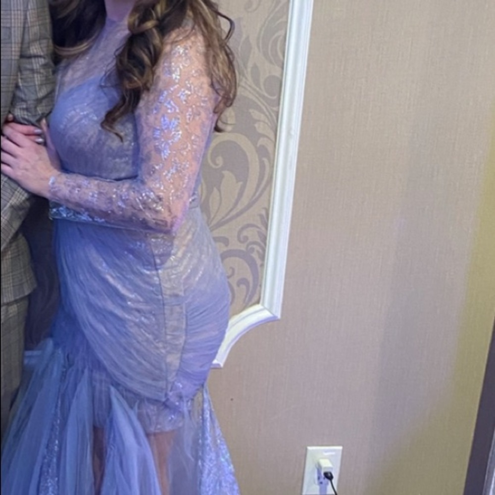 Tarik Ediz 96043 Illusion Long Sleeve Lace Bodice Tulle Mermaid Gown - Picture 4 of 12